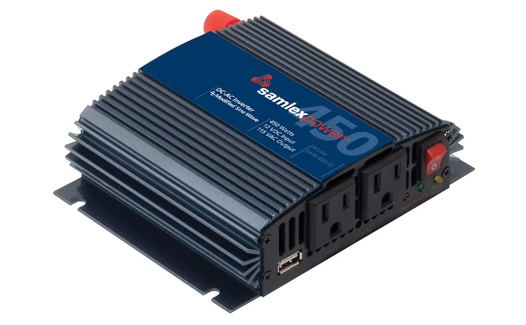 SAM-450-12 – SAMLEX AMER Power Inverter, Inverts 12 Volt DC To 115 Volt AC 450 Watt 45 Amp Continuous Output 90 Perce...